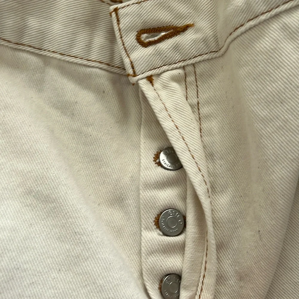 NWT Etica Sheldon Button Fly Denim Mini Skirt Parchment Size 28 Reg. $228 - Picture 5 of 9